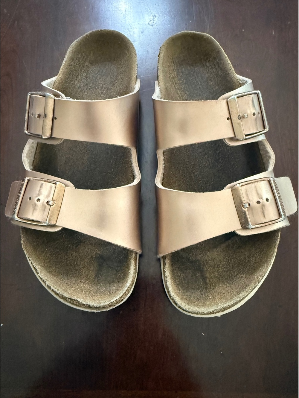 Birkenstock Arizona Sandals Youth Size 3 Metallic Rose Gold Copper EU 35 9"